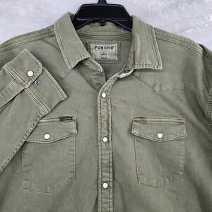 Poncho Western Denim Shirt Mens XL Green Pearl Snap Long Sleeve Regular Fit